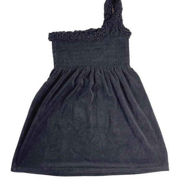 Juicy Couture One-Shoulder Terry Mini Dress Smocked Bodice‎ Black Size L - Picture 3 of 7